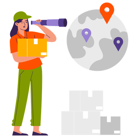 Woman delivering product worldwide  Illustration