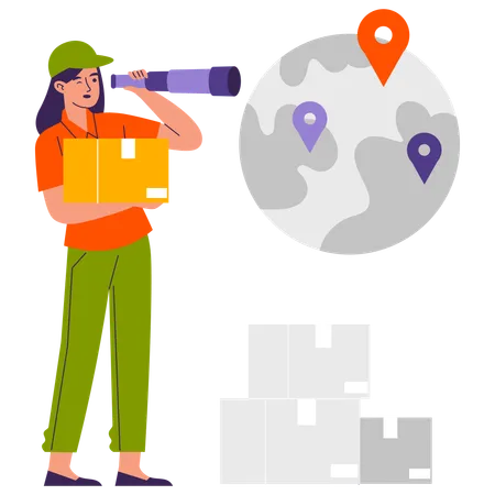 Woman delivering product worldwide  Illustration