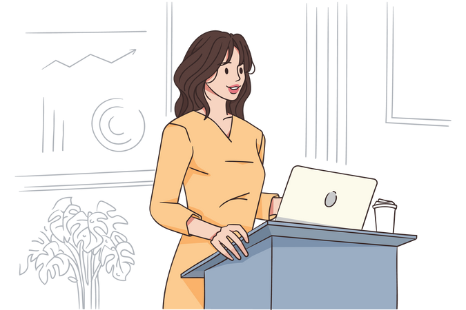 Woman delivering speech on podium  Illustration