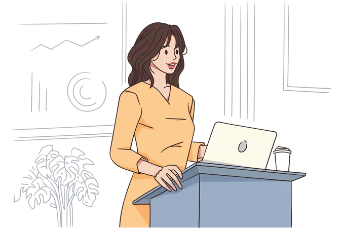 Woman delivering speech on podium  Illustration