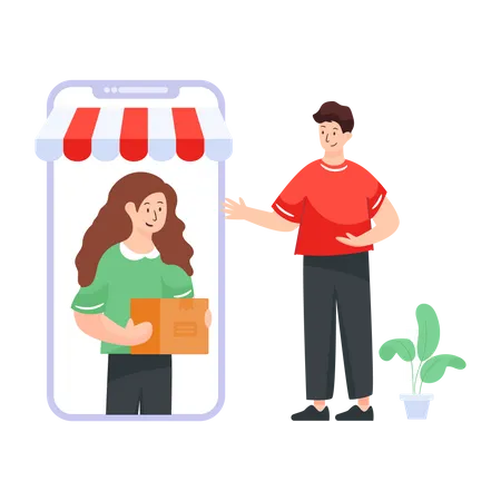 Woman delivering through smartphone  Illustration