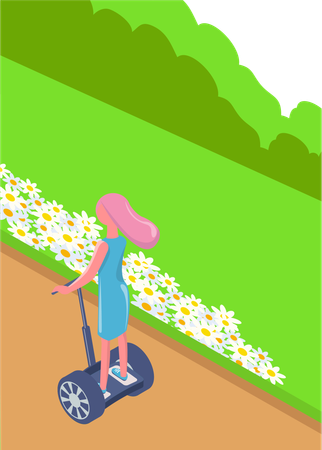 Woman delivers products on segway  Illustration