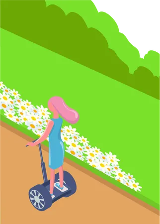 Woman delivers products on segway  Illustration