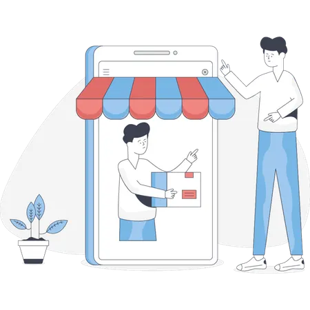 Woman delivery through smartphone  Illustration