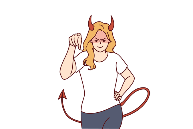 Woman demon is thinking negatively  Illustration