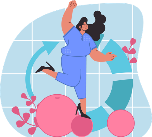 Woman demonstrates balance.  Illustration