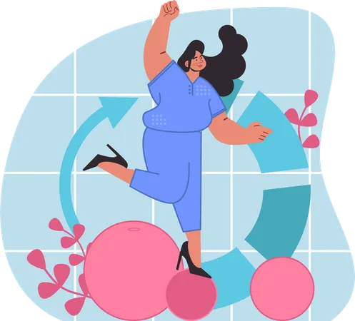 Woman demonstrates balance.  Illustration