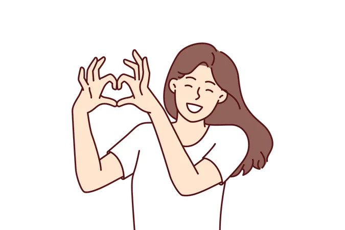 Woman demonstrates gesture of heart  Illustration