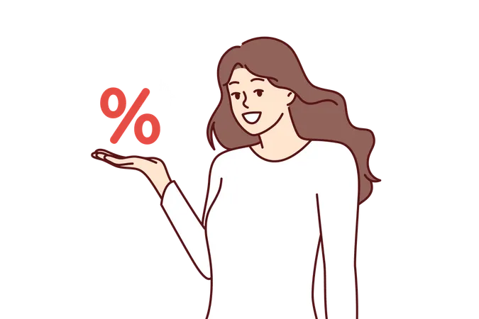 Woman demonstrates percentage sign  Illustration