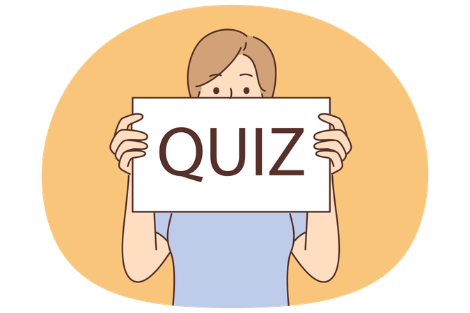 Woman demonstrates poster with quiz inscription and offers to play logic game to have good time  Illustration