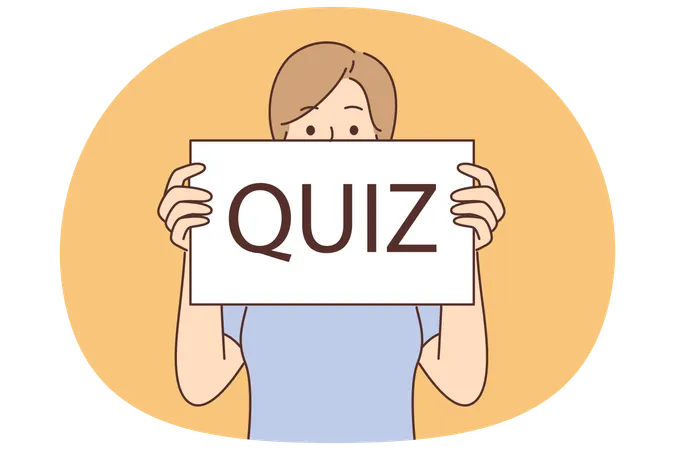 Woman demonstrates poster with quiz inscription and offers to play logic game to have good time  Illustration