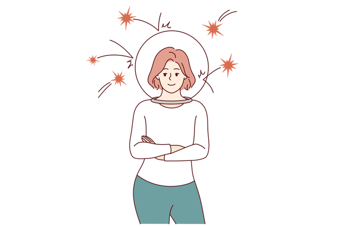 Woman demonstrates resistance to stress thanks to dome that protects from negativity  Illustration