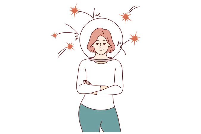 Woman demonstrates resistance to stress thanks to dome that protects from negativity  Illustration