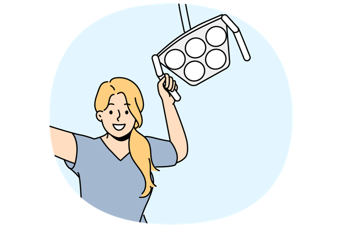 Woman dentist with surgical lamp  Illustration