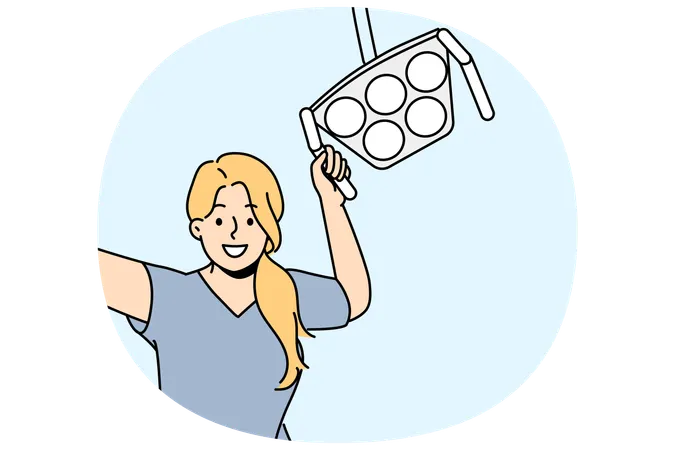 Woman dentist with surgical lamp  Illustration