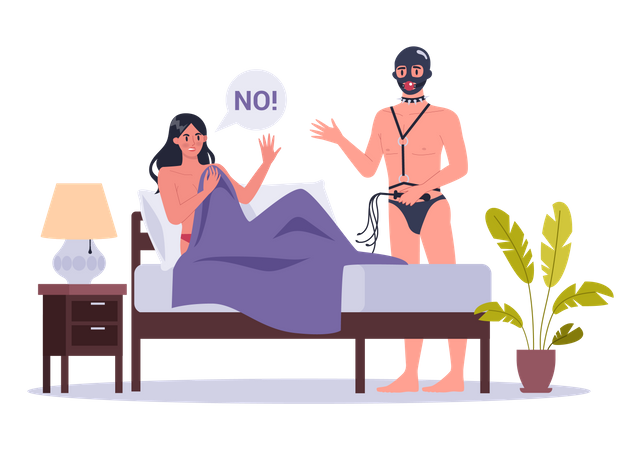 Woman denying bondage sexual intercourse  Illustration