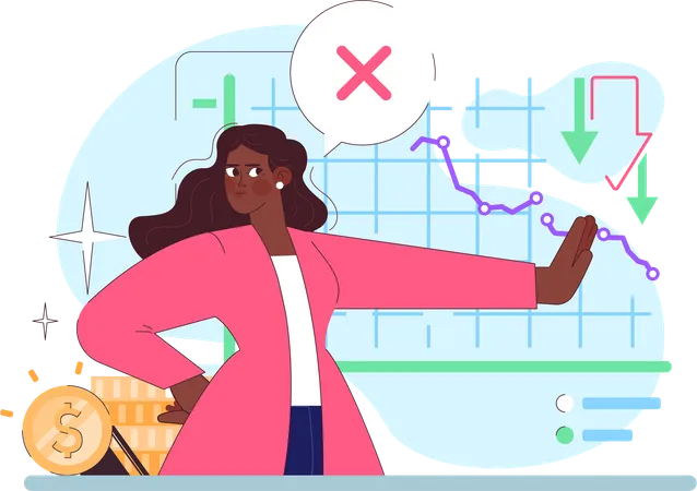 Woman denying market trading  Illustration