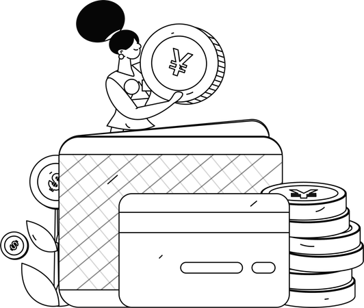 Woman deposit money in wallet via card payment  Illustration