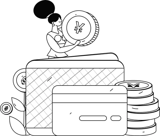 Woman deposit money in wallet via card payment  Illustration