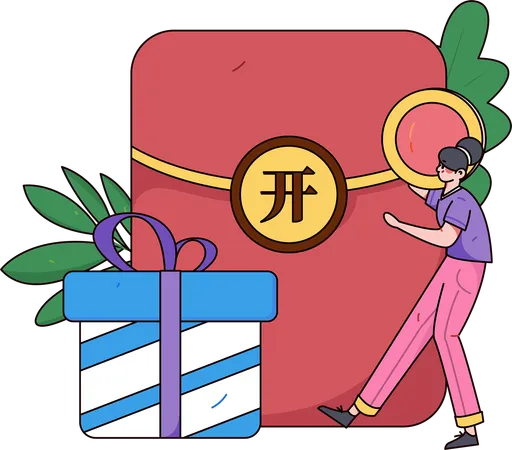 Woman depositing currency coin in YEN wallet  Illustration