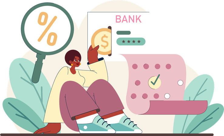 Woman deposits in bank  Illustration