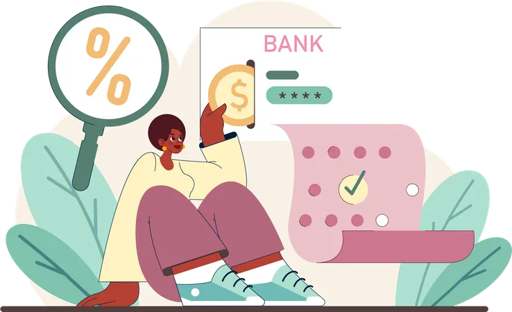 Woman deposits in bank  Illustration