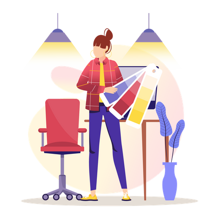 Woman designer choosing color from color palette  Illustration