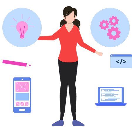 Woman designing app  Illustration