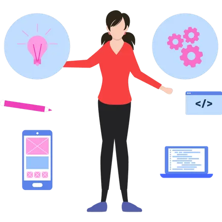 Woman designing app  Illustration