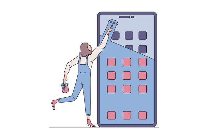 Woman designing mobile UI  Illustration