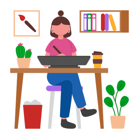 Woman Designing on Tablet  Illustration