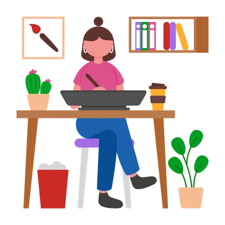 Woman Designing on Tablet  Illustration