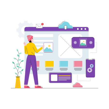 Woman designing website UI-UX  Illustration