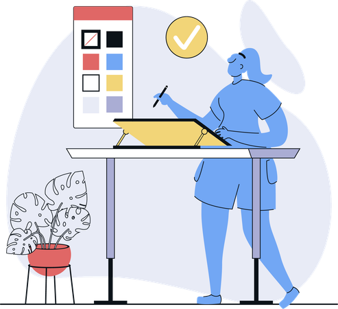 Woman designs software for client  Illustration