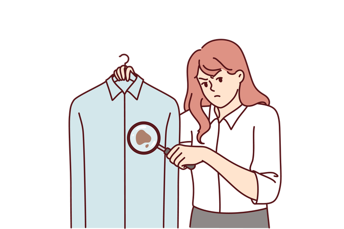 Woman detective is holding shirt having blood stain  Illustration