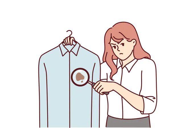 Woman detective is holding shirt having blood stain  Illustration