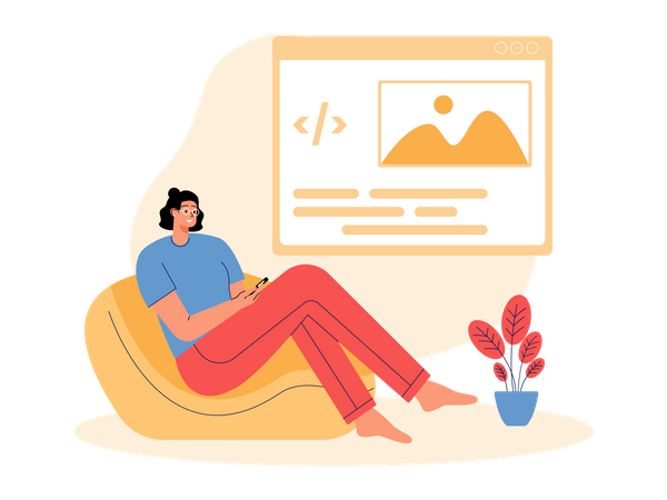 Woman developer developed website  Illustration