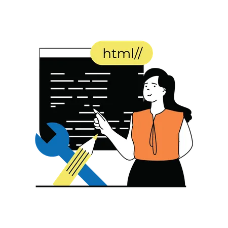 Woman developer presenting code  Illustration