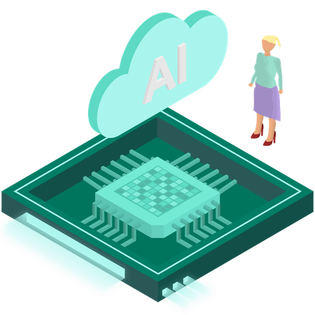 Woman developing cloud chip  Illustration