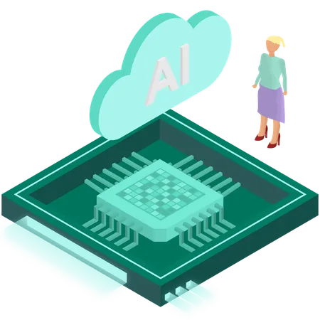 Woman developing cloud chip  Illustration