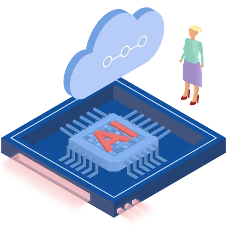 Woman developing cloud chip  Illustration