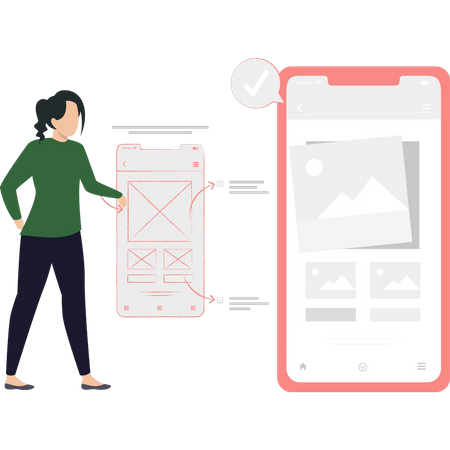Woman developing mobile app  Illustration