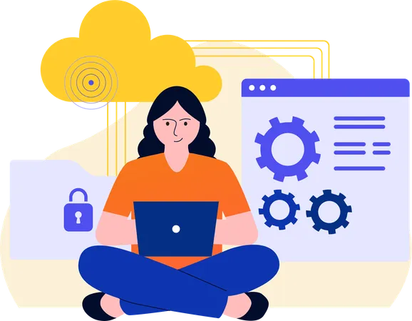Woman Developing Security  Illustration