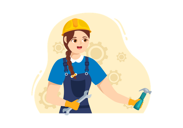 Woman developing skills in repairing  Illustration