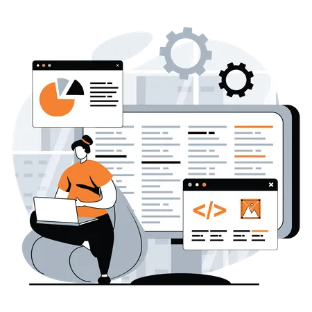 Woman developing website  Illustration