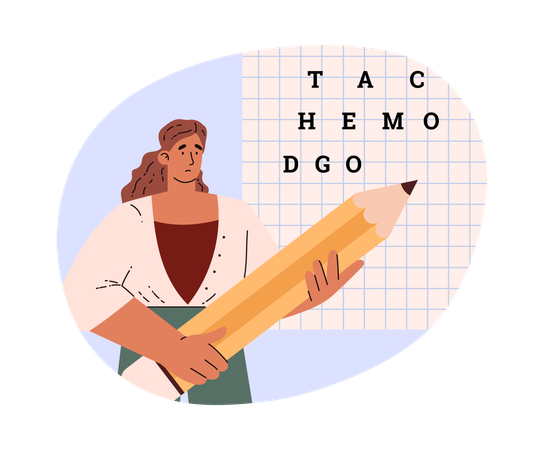 Woman difficulty in writing  Illustration