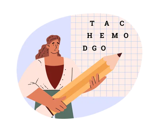 Woman difficulty in writing  Illustration