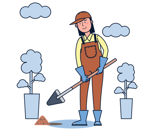Woman digging hole in Ground Illustration