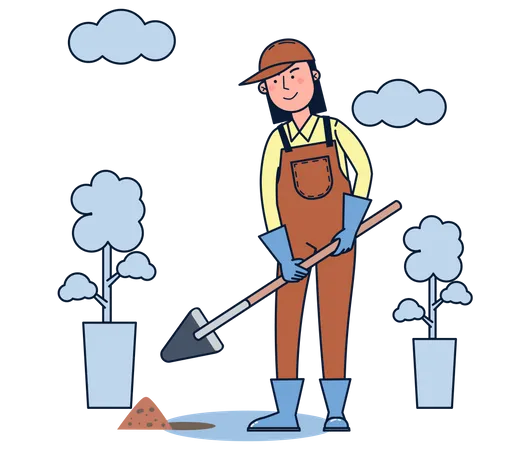 Woman digging hole in Ground  Illustration