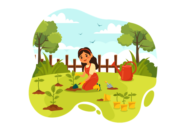 Woman digging in farm  Illustration